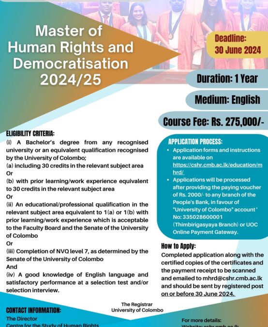 Master of Human Rights and Democratisation 2024/25- Deadline Extended