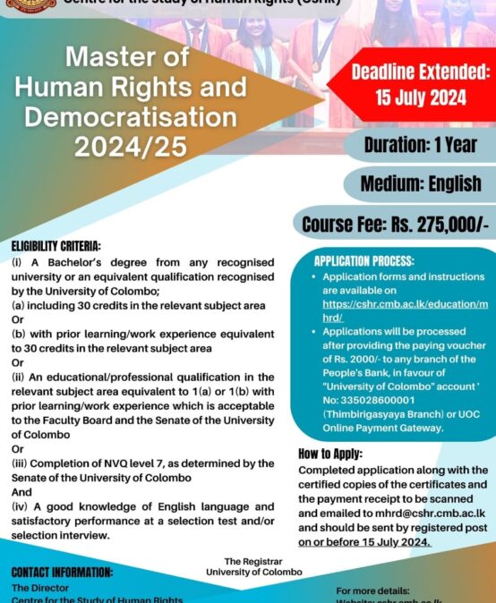 Master of Human Rights and Democratisation 2024/25- Deadline Extended